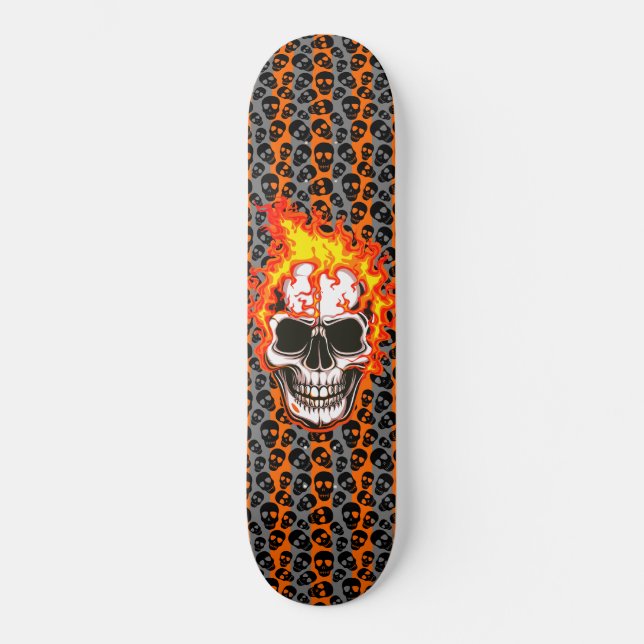 Skateboard Crânes noirs aléatoires Orange Taches Flamme Crâne (Recto)