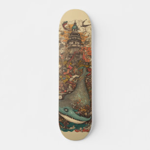 Skateboard Créatures marines psychédéliques colorées et phare