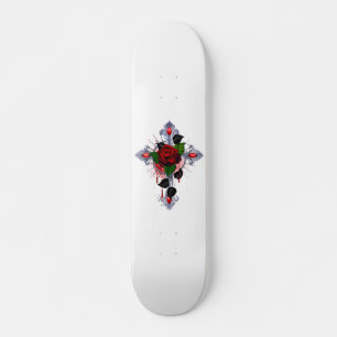 Skateboard Croix d'argent avec une rose rouge