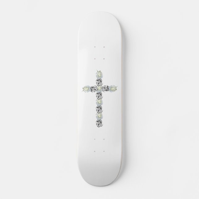 Skateboard Croix d'argent et de rose blanche (Recto)