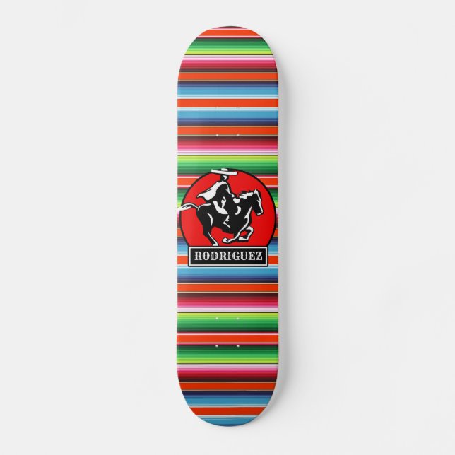 Skateboard CUSTOM NAME Charro Horse Spanish Mexican Serape (Recto)