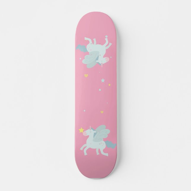 Skateboard Cute Blue Unicorn, Étoiles (Devant)