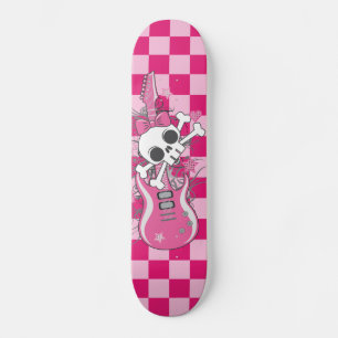 Skateboard Cute crâne avec guitare rose