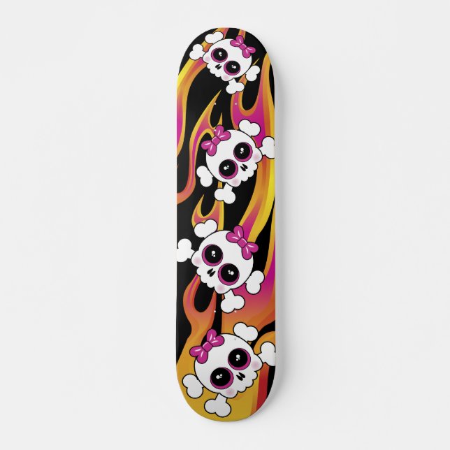 Skateboard Cute Crânes flamboyants (Devant)