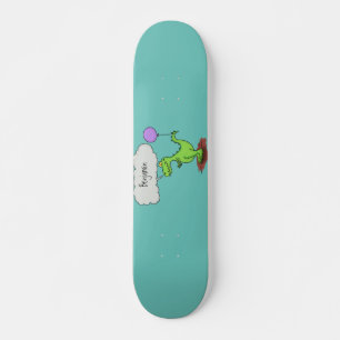 Skateboard Cute fire breathing green funny dragon cartoon