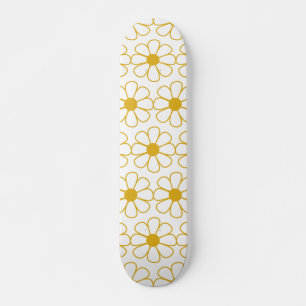 Skateboard Cute Floral Daisy Motif Mustard Or et blanc