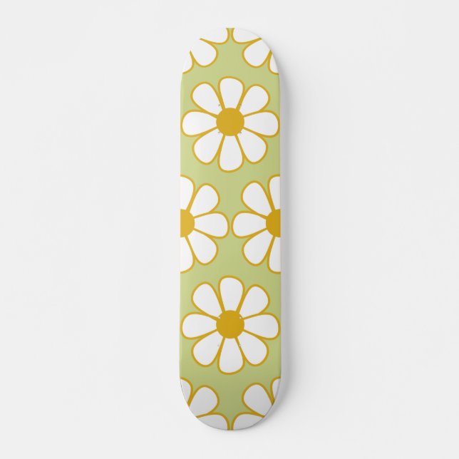 Skateboard Cute Floral Daisy Motif vert (Devant)