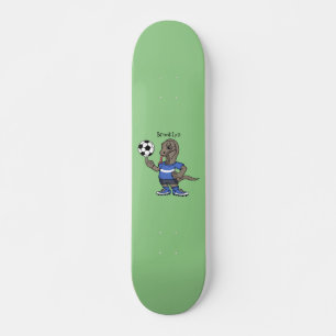 Skateboard Cute funny Komodo dragon playing soccer cartoon