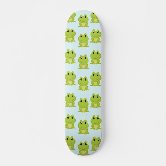 Skateboard Cute grenouille verte sur bleu (Devant)