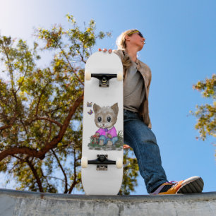 Skateboard Cute Kitty Chat et Papillon