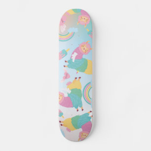 Skateboard Cute llama pastels rainbow