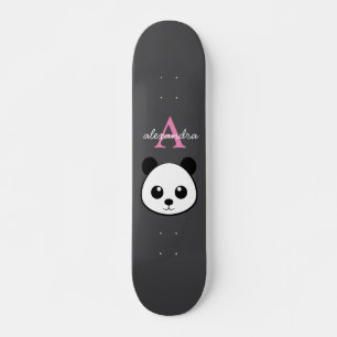 Skateboard Cute Panda Ours Personnalisé Monogramme Gris Arriè