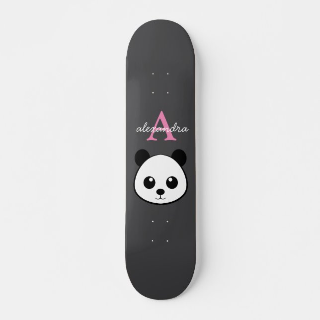 Skateboard Cute Panda Ours Personnalisé Monogramme Gris Arriè (Devant)