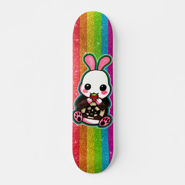Skateboard Cute rose et blanc lapin lapin Rainbow Parties sci (Devant)