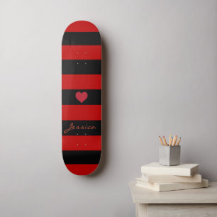 Skateboard Cute tendance Rouge Noir rayures Coeur Personnalis
