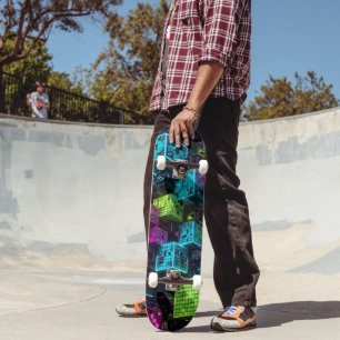 Skateboard Cyan Magenta Lime Cyberpunk Extrêmement 3D