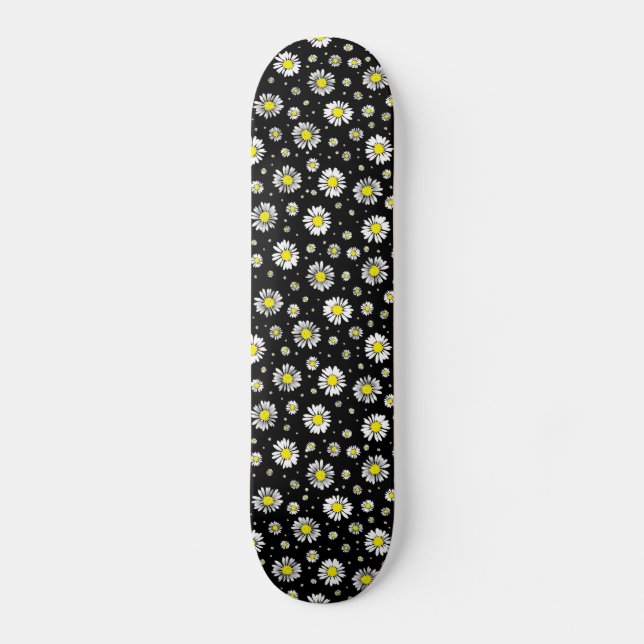 Skateboard Daisées - Patinage Floral Noir (Recto)