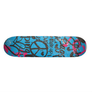 Skateboard Damassé Aqua-Magenta, graffiti