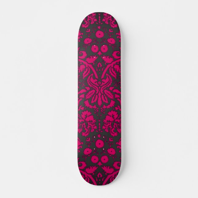 Skateboard Damassé rose et noire au néon (Devant)