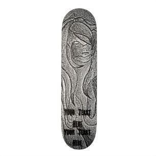 Skateboard dame de pose noire et blanche d'art abstrait rétr