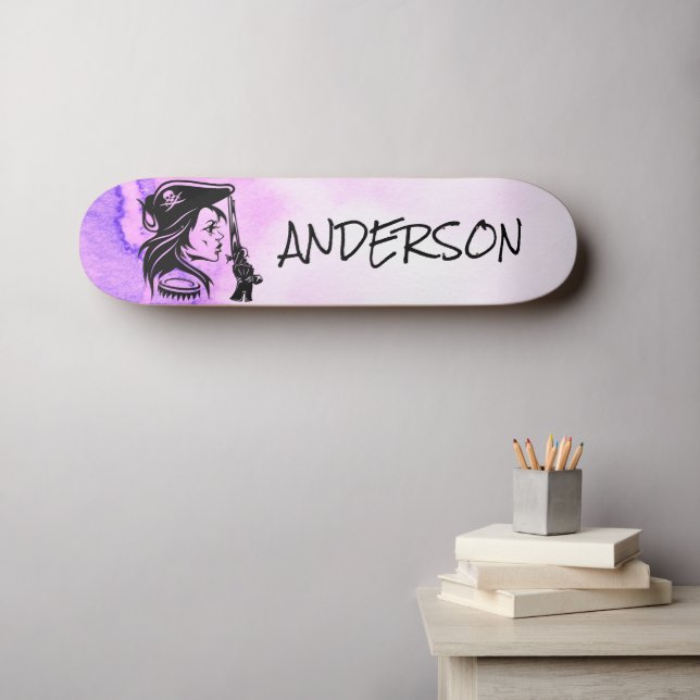 Skateboard Dame Pirate Personalisée Violet (Art mural (Horz))