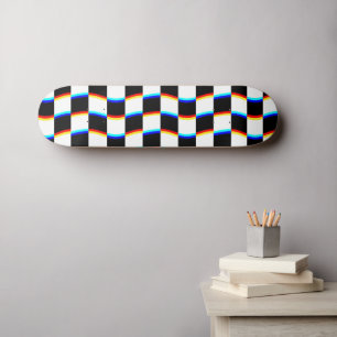 Skateboard Damier Aberration 3D Noir Blanc Rétro