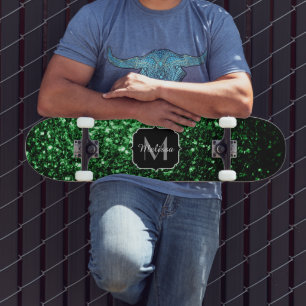 Skateboard Dark green faux glitter sparkles Monogram