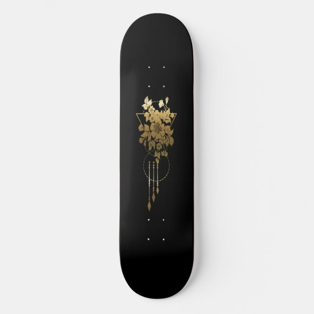 Skateboard Deck "Geometric Floral in Gold" (Vorderseite)
