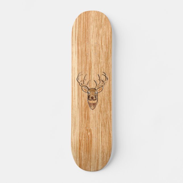 Skateboard Décor blanc Tail Deer Head Bois Inlay Grain (Recto)