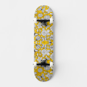 Skateboard Design abstrait fleuri jaune blanc mignon