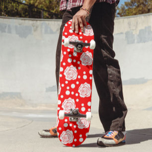 Skateboard Design d'illustrations florales Pois en rouge blan