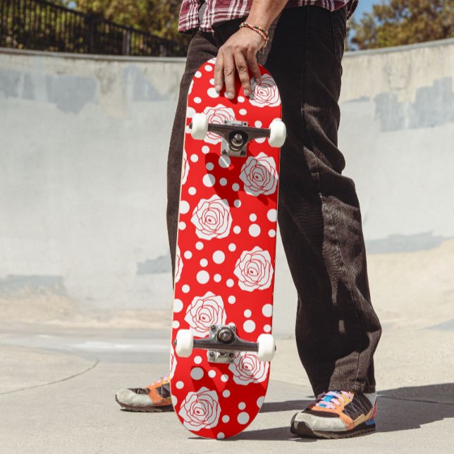 Skateboard Design d'illustrations florales Pois en rouge blan (Créateur téléchargé)