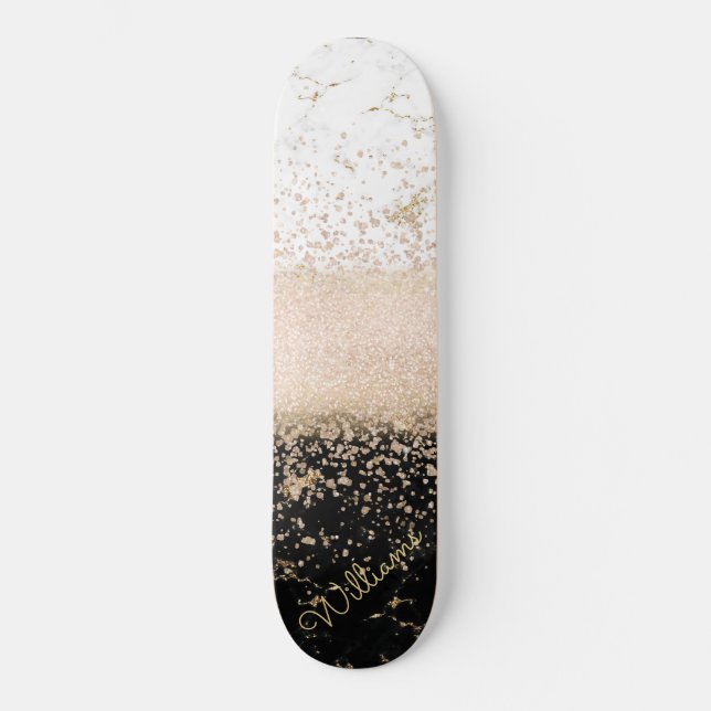 Skateboard Design élégant en marbre de confetti rose en or (Recto)