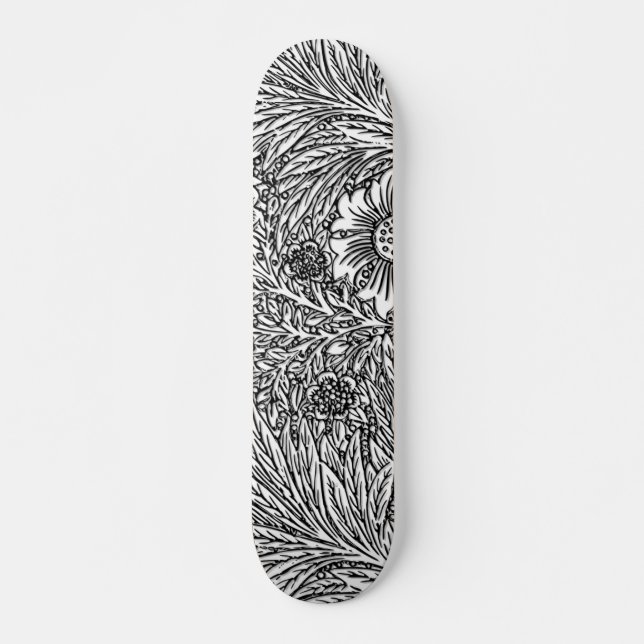 Skateboard Design floral complexe en noir et blanc (Devant)