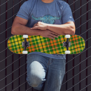 Skateboard Dessin à carreaux Tartan vert jaune orange 