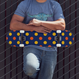 Skateboard Dessin de points orange jaune sur fond bleu