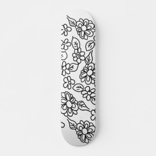 Skateboard Dessin floral noir et blanc