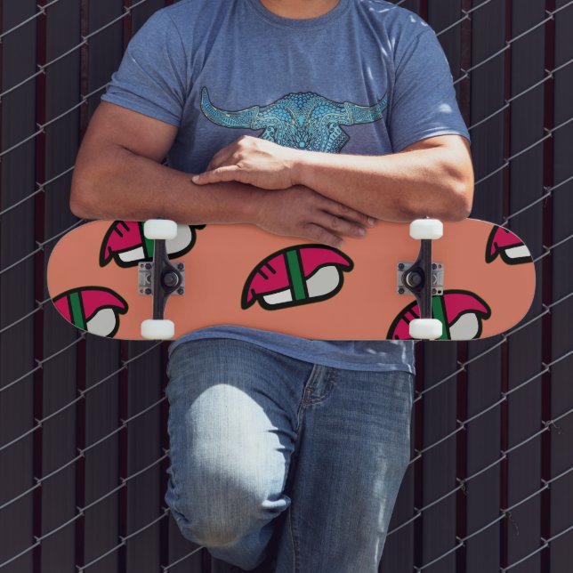 Skateboard Dessin Kawaii Sushi, Riz de Poisson et Algues (Extérieur 3)