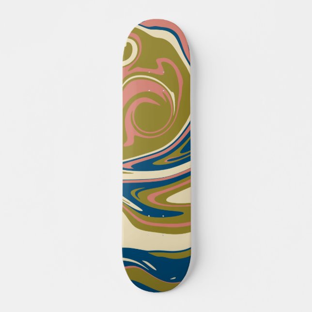 Skateboard Déversement - Bleu, Vert olive, Rose et Crème (Devant)