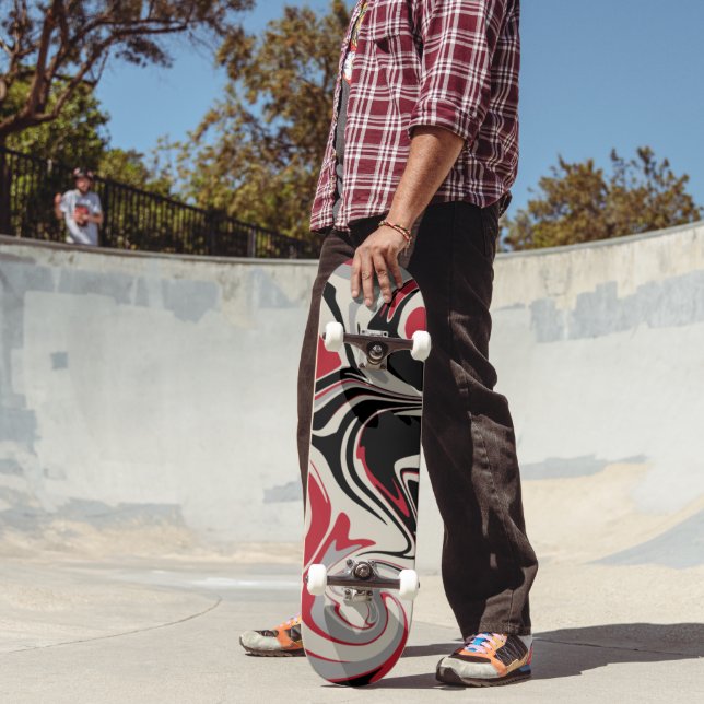 Skateboard Déversement - Rouge, gris, noir et blanc os (Extérieur 2)