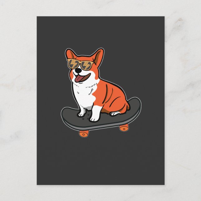 Skateboard Dog Corgi Sonnenbrille Skater Welpe Postkarte (Vorderseite)