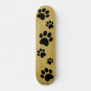Skateboard Dog Parties scintillant d'or Empreintes de pattes 