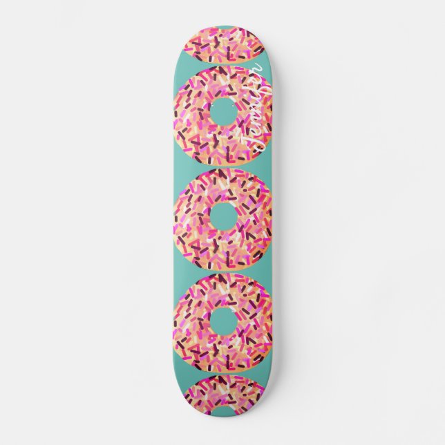 Skateboard Donuts Saupoudrés rose Fille Turquoise Customisée (Recto)