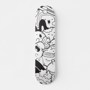 Skateboard Doodle japonais noir et blanc 