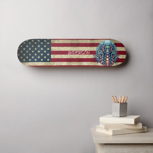Skateboard Dragon américain personnalisé (Art mural (Horz))