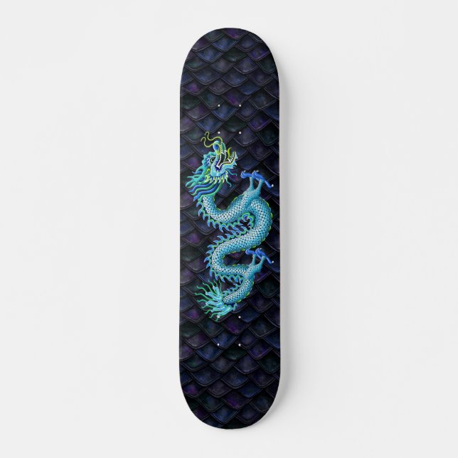 Skateboard Dragon bleu sur les échelles de dragon (Devant)