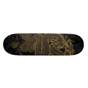 Skateboard Dragon chinois d'or sur le noir