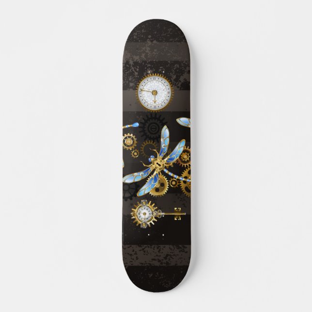 Skateboard Dragonflies de Steampunk sur arrière - plan rayé b (Devant)