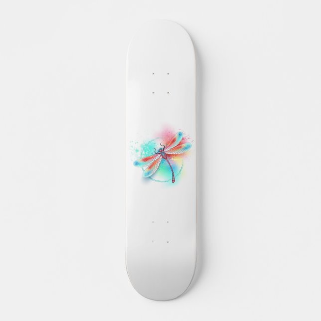 Skateboard Dragonfly rouge sur l'arrière - plan aquarelle (Devant)