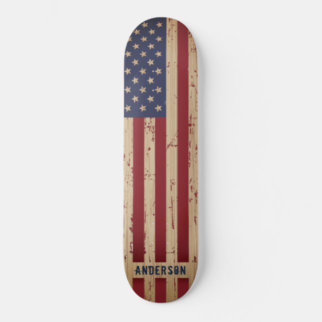 Skateboard Drapeau américain patriotique en bois rustique per (Recto)